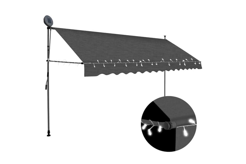 Manuell uttrekkbar markise med LED 350 cm antrasitt - Grå - Balkongmarkise - Markiser - Terrassemarkise