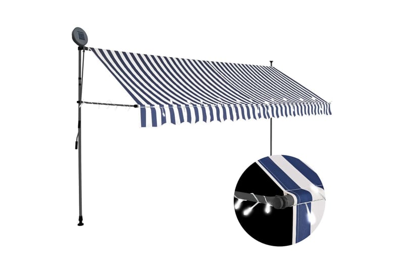 Manuell uttrekkbar markise med LED 350 cm blå og hvit - Flerfarget - Hagemøbler - Solbeskyttelse - Markiser - Balkongmarkise