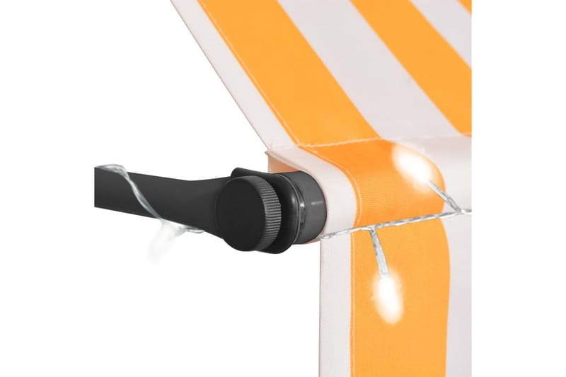 Manuell uttrekkbar markise med LED 350 cm hvit og oransje - Flerfarget - Hagemøbler - Solbeskyttelse - Markiser - Balkongmarkise
