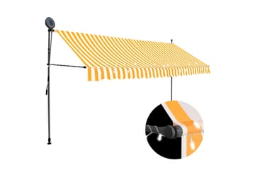 Manuell uttrekkbar markise med LED 350 cm hvit og oransje - Flerfarget - Hagemøbler - Solbeskyttelse - Markiser - Balkongmarkise