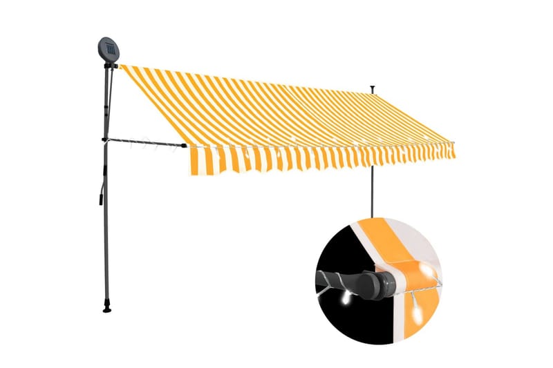 Manuell uttrekkbar markise med LED 350 cm hvit og oransje - Flerfarget - Hagemøbler - Solbeskyttelse - Markiser - Balkongmarkise