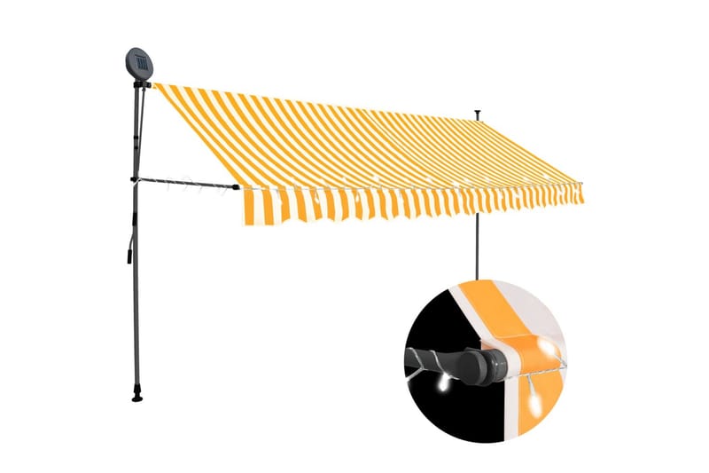 Manuell uttrekkbar markise med LED 350 cm hvit og oransje - Flerfarget - Balkongmarkise - Markiser - Terrassemarkise