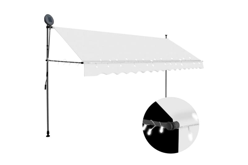 Manuell uttrekkbar markise med LED 350 cm kremhvit - Krem - Hagemøbler - Solbeskyttelse - Markiser - Balkongmarkise