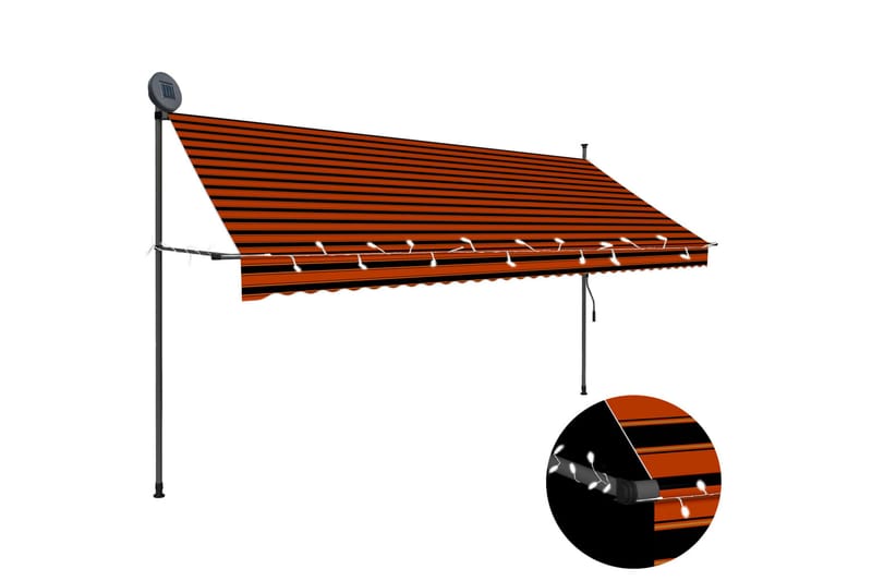 Manuell uttrekkbar markise med LED 350 cm oransje og brun - Flerfarget - Balkongmarkise - Markiser - Terrassemarkise