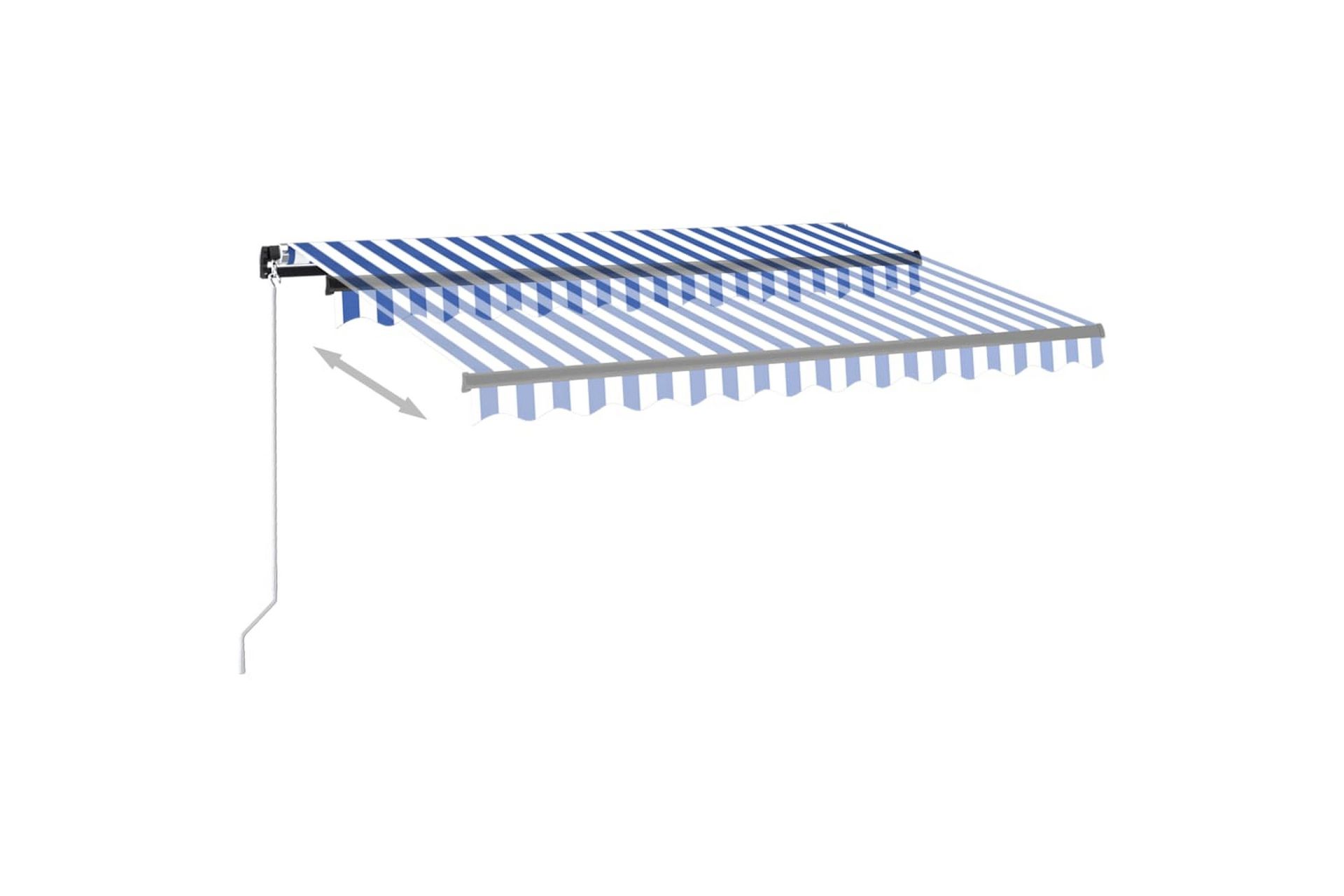 Manuell uttrekkbar markise med LED 350x250 cm blå og hvit - Blå - Hagemøbler - Solbeskyttelse - Markiser - Balkongmarkise