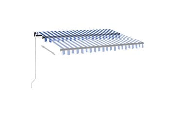 Manuell uttrekkbar markise med LED 350x250 cm blå og hvit - Blå - Hagemøbler - Solbeskyttelse - Markiser - Balkongmarkise