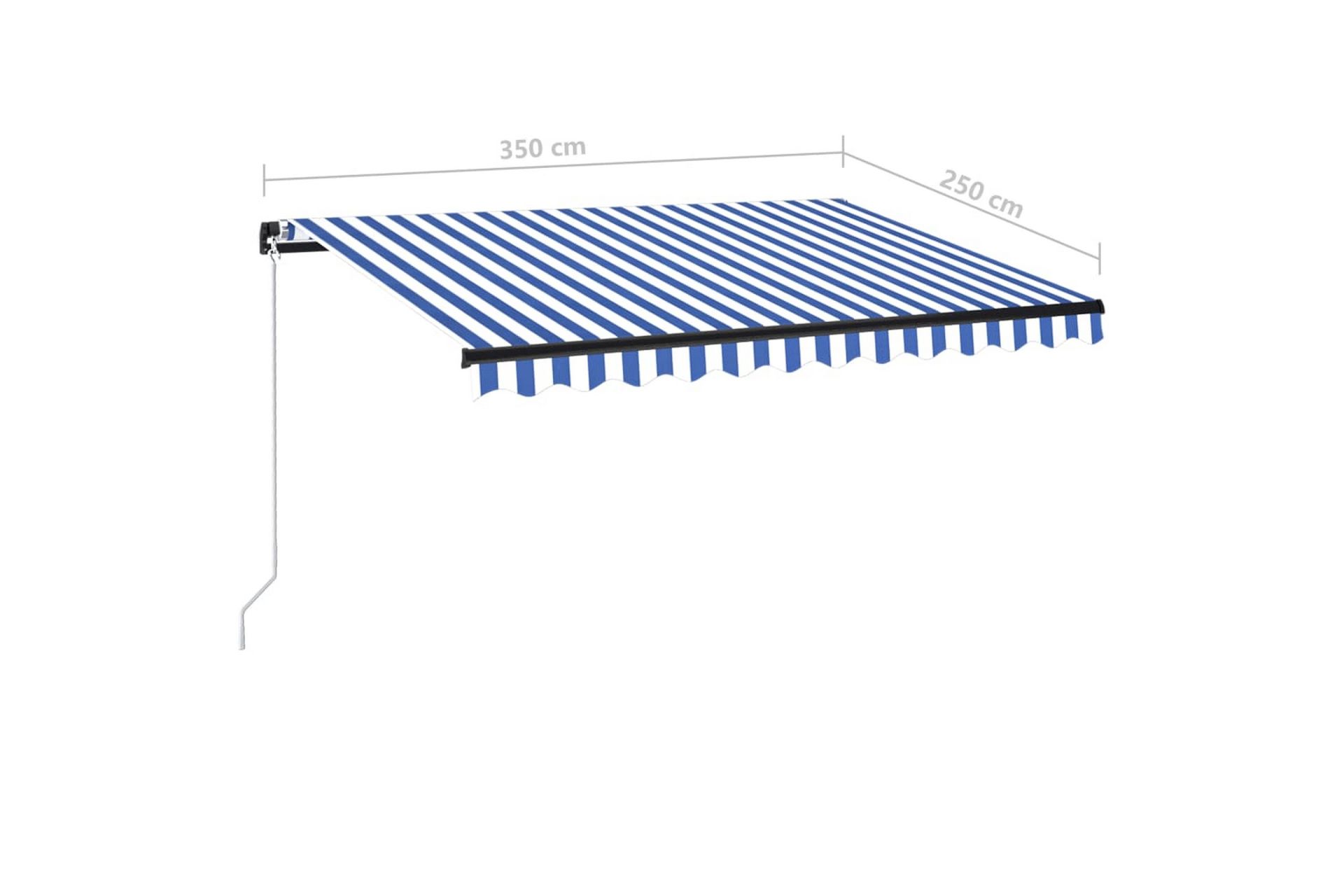 Manuell uttrekkbar markise med LED 350x250 cm blå og hvit - Blå - Hagemøbler - Solbeskyttelse - Markiser - Balkongmarkise