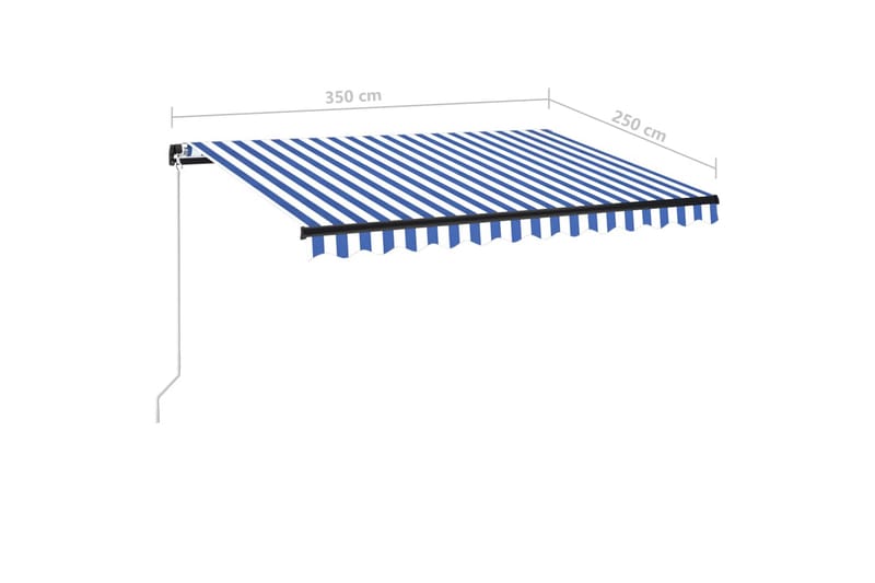 Manuell uttrekkbar markise med LED 350x250 cm blå og hvit - Blå - Balkongmarkise - Markiser - Terrassemarkise
