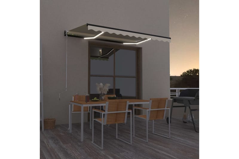 Manuell uttrekkbar markise med LED 350x250 cm gul og hvit - Gul - Hagemøbler - Solbeskyttelse - Markiser - Balkongmarkise