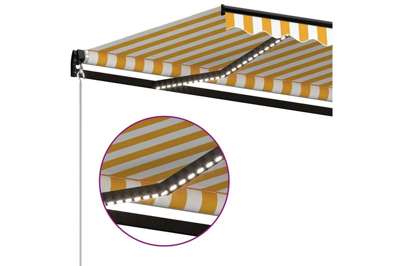 Manuell uttrekkbar markise med LED 350x250 cm gul og hvit - Gul - Hagemøbler - Solbeskyttelse - Markiser - Balkongmarkise