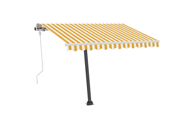 Manuell uttrekkbar markise med LED 350x250 cm gul og hvit - Gul - Balkongmarkise - Markiser - Terrassemarkise