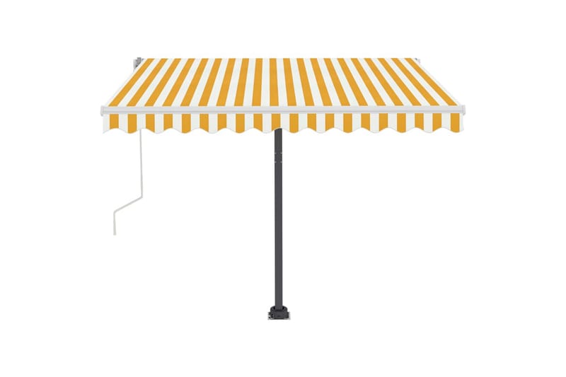Manuell uttrekkbar markise med LED 350x250 cm gul og hvit - Gul - Balkongmarkise - Markiser - Terrassemarkise
