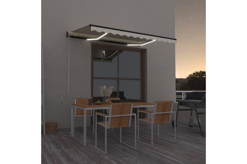 Manuell uttrekkbar markise med LED 350x250 cm kremhvit - Krem - Balkongmarkise - Markiser - Terrassemarkise