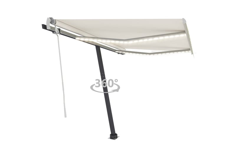 Manuell uttrekkbar markise med LED 350x250 cm kremhvit - Krem - Hagemøbler - Solbeskyttelse - Markiser - Balkongmarkise