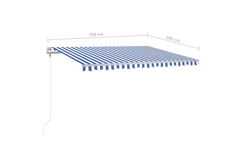 Manuell uttrekkbar markise med LED 4,5x3 m blå og hvit - Balkongmarkise - Markiser - Terrassemarkise