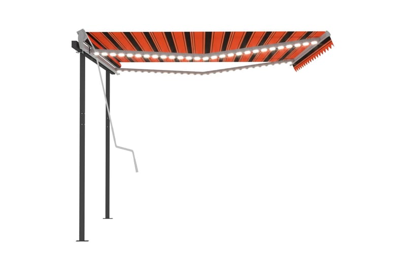 Manuell uttrekkbar markise med LED 4,5x3 m oransje og brun - Balkongmarkise - Markiser - Terrassemarkise