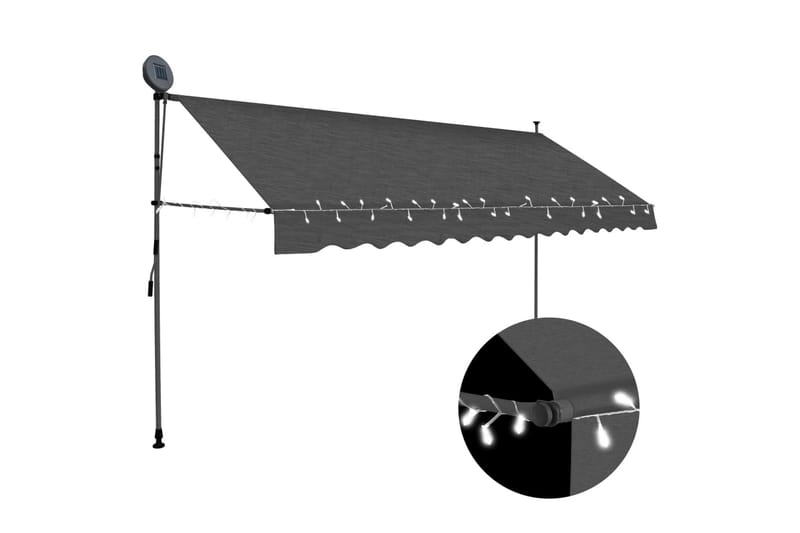 Manuell uttrekkbar markise med LED 400 cm antrasitt - Grå - Balkongmarkise - Markiser - Terrassemarkise