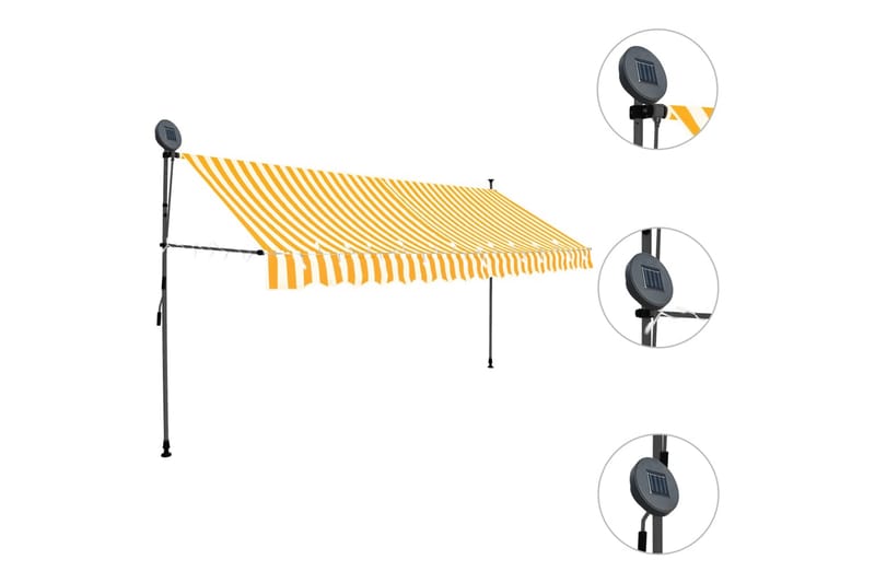 Manuell uttrekkbar markise med LED 400 cm hvit og oransje - Flerfarget - Hagemøbler - Solbeskyttelse - Markiser - Balkongmarkise