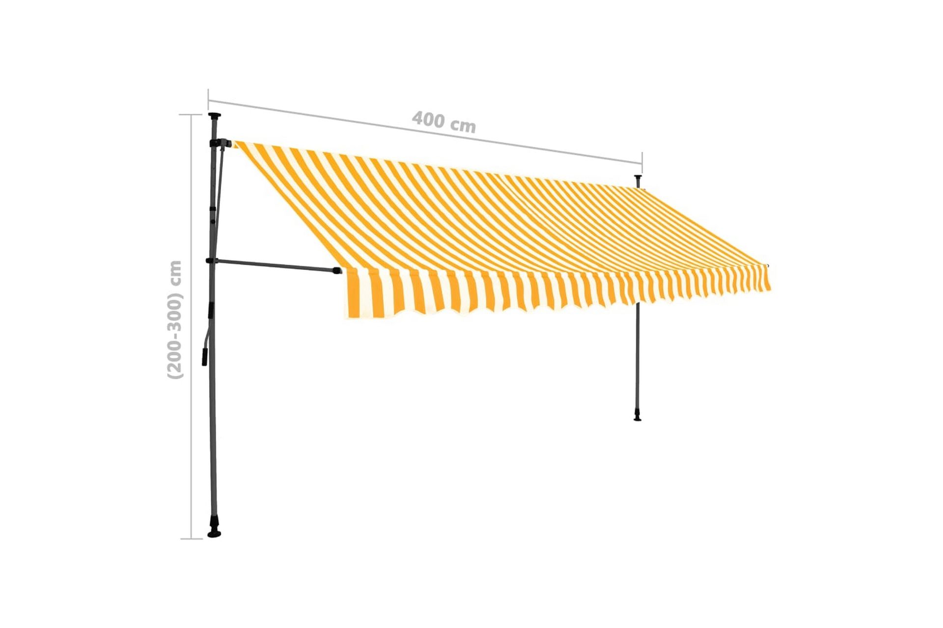 Manuell uttrekkbar markise med LED 400 cm hvit og oransje - Flerfarget - Hagemøbler - Solbeskyttelse - Markiser - Balkongmarkise