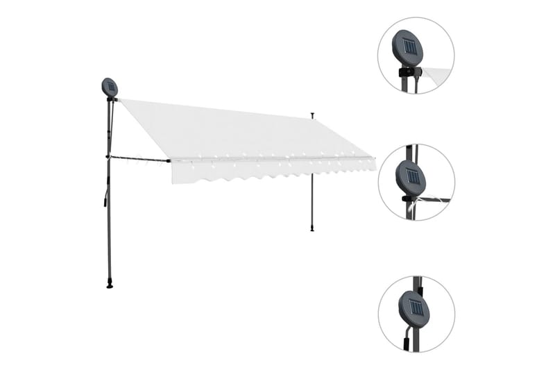 Manuell uttrekkbar markise med LED 400 cm kremhvit - Krem - Hagemøbler - Solbeskyttelse - Markiser - Balkongmarkise