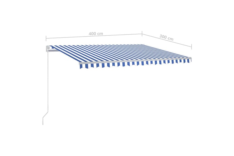 Manuell uttrekkbar markise med LED 400x300 cm blå og hvit - Blå - Balkongmarkise - Markiser - Terrassemarkise