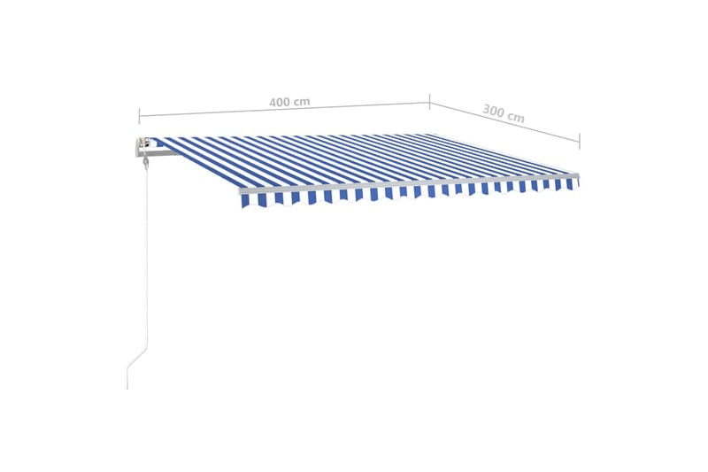 Manuell uttrekkbar markise med LED 400x300 cm blå og hvit - Blå - Hagemøbler - Solbeskyttelse - Markiser - Balkongmarkise