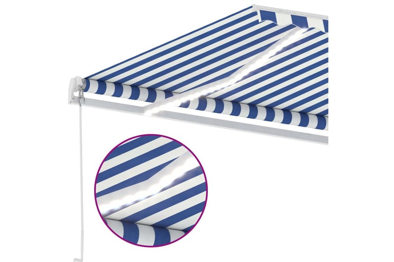 Manuell uttrekkbar markise med LED 400x300 cm blå og hvit - Blå - Hagemøbler - Solbeskyttelse - Markiser - Balkongmarkise