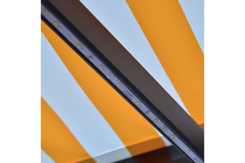 Manuell uttrekkbar markise med LED 400x300 cm gul & hvit - Vindusmarkise - Markiser - Solbeskyttelse vindu