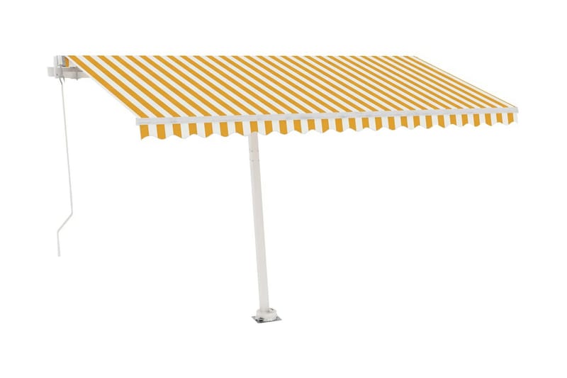 Manuell uttrekkbar markise med LED 400x300 cm gul og hvit - Gul - Hagemøbler - Solbeskyttelse - Markiser - Balkongmarkise