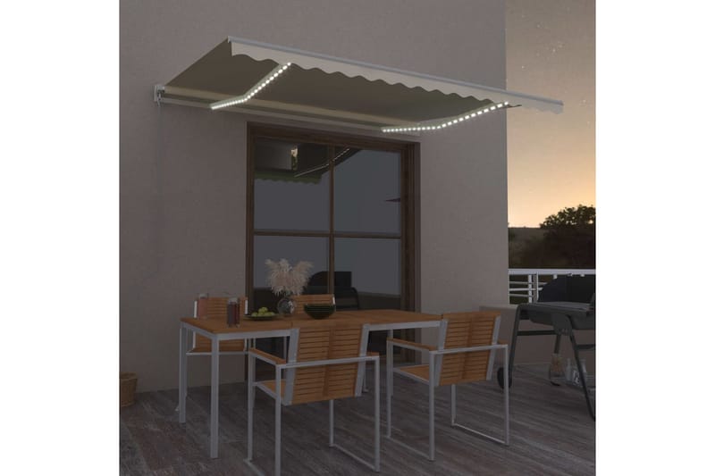 Manuell uttrekkbar markise med LED 400x300 cm kremhvit - Krem - Balkongmarkise - Markiser - Terrassemarkise