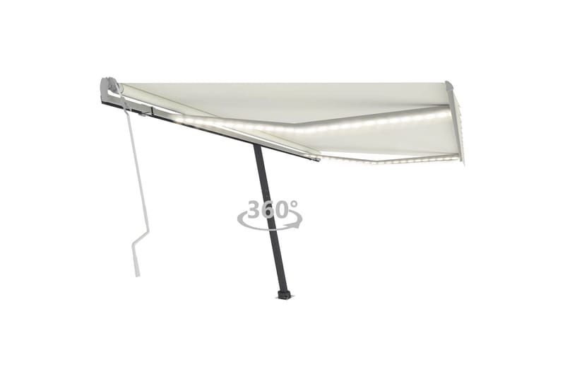 Manuell uttrekkbar markise med LED 400x300 cm kremhvit - Krem - Balkongmarkise - Markiser - Terrassemarkise