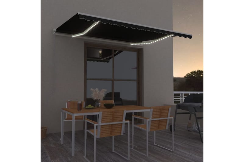 Manuell uttrekkbar markise med LED 400x350 cm antrasitt - Antrasittgrå - Hagemøbler - Solbeskyttelse - Markiser - Balkongmarkise