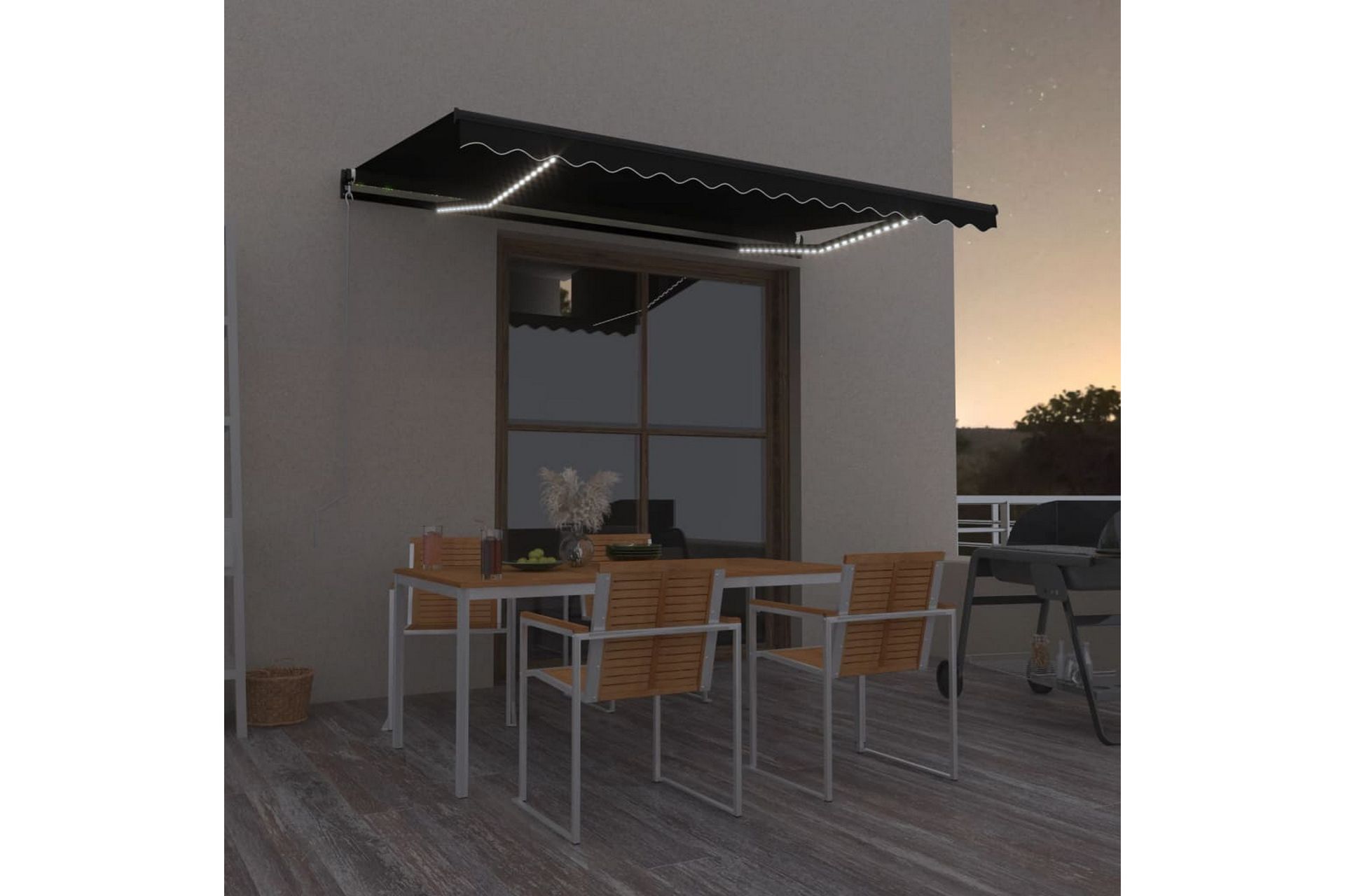 Manuell uttrekkbar markise med LED 400x350 cm antrasitt - Antrasittgrå - Hagemøbler - Solbeskyttelse - Markiser - Balkongmarkise
