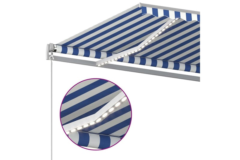 Manuell uttrekkbar markise med LED 400x350 cm blå og hvit - Blå - Balkongmarkise - Markiser - Terrassemarkise