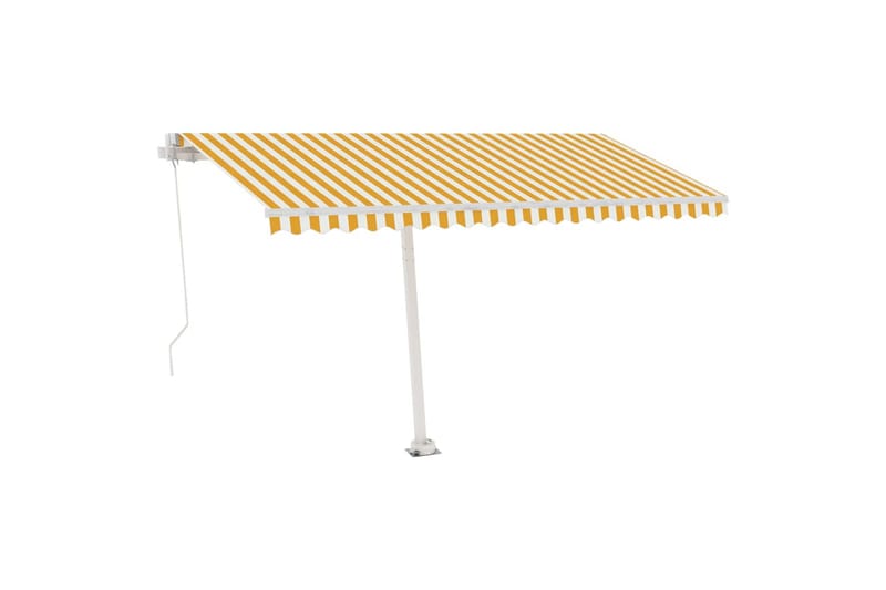 Manuell uttrekkbar markise med LED 400x350 cm gul og hvit - Gul - Balkongmarkise - Markiser - Terrassemarkise