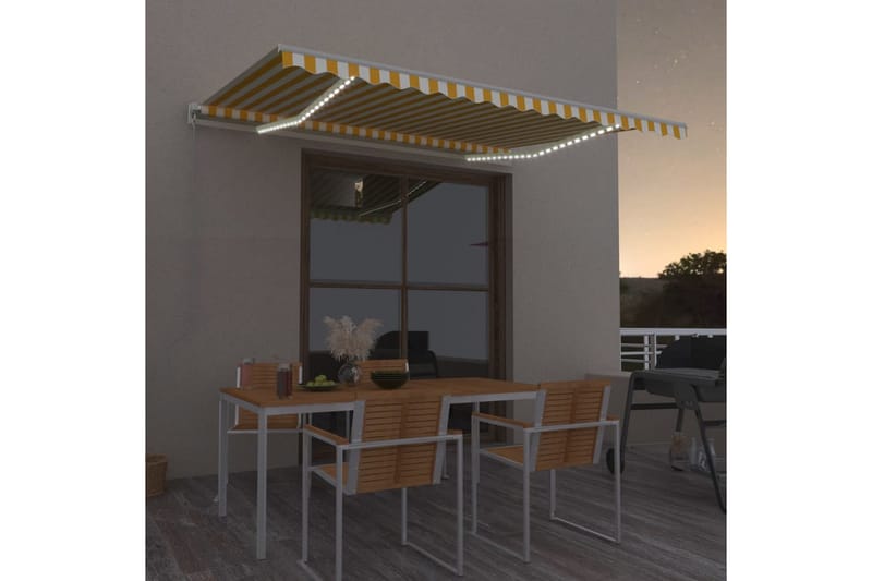 Manuell uttrekkbar markise med LED 400x350 cm gul og hvit - Gul - Hagemøbler - Solbeskyttelse - Markiser - Balkongmarkise