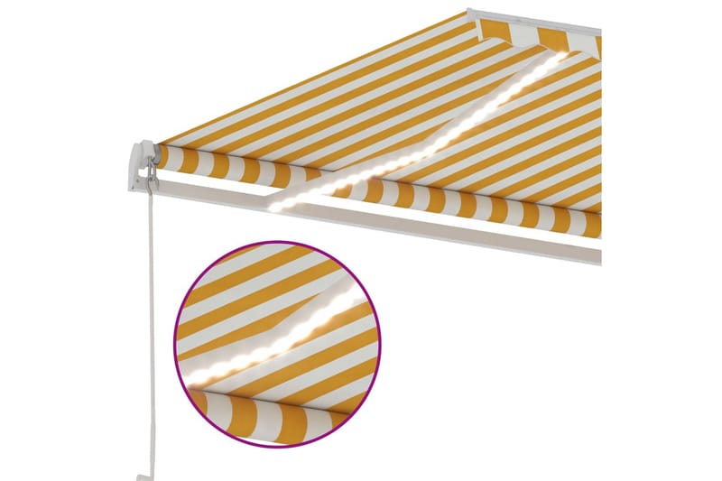 Manuell uttrekkbar markise med LED 400x350 cm gul og hvit - Gul - Hagemøbler - Solbeskyttelse - Markiser - Balkongmarkise
