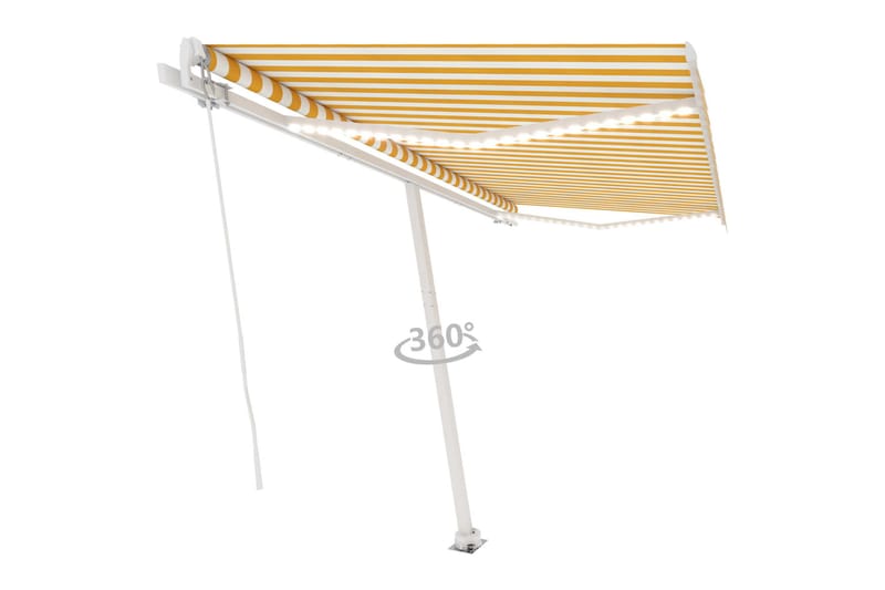 Manuell uttrekkbar markise med LED 400x350 cm gul og hvit - Gul - Hagemøbler - Solbeskyttelse - Markiser - Balkongmarkise