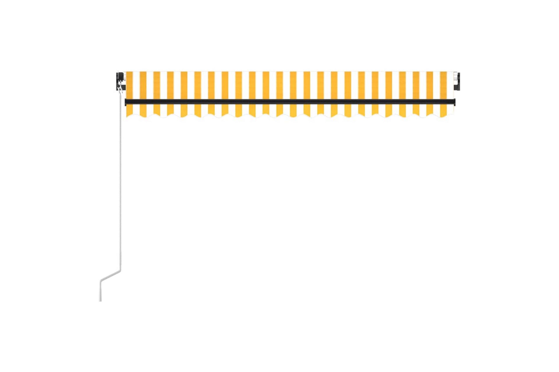 Manuell uttrekkbar markise med LED 400x350 cm gul og hvit - Gul - Hagemøbler - Solbeskyttelse - Markiser - Balkongmarkise