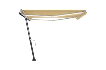 Manuell uttrekkbar markise med LED 400x350 cm gul og hvit - Gul - Hagemøbler - Solbeskyttelse - Markiser - Balkongmarkise