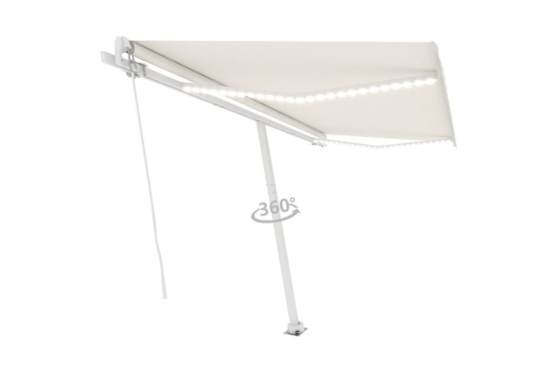 Manuell uttrekkbar markise med LED 400x350 cm kremhvit - Krem - Balkongmarkise - Markiser - Terrassemarkise