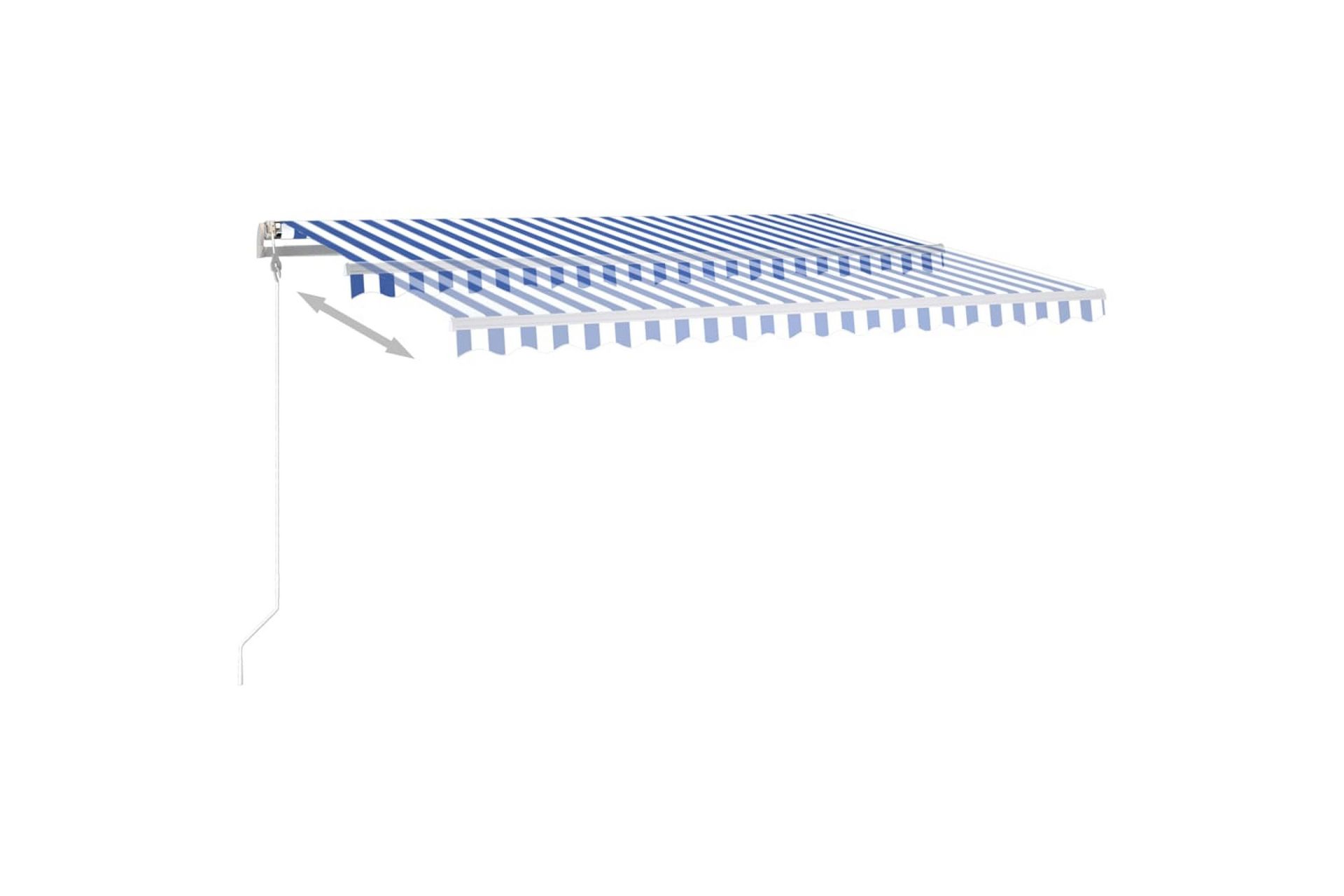 Manuell uttrekkbar markise med LED 450x300 cm blå og hvit - Blå - Hagemøbler - Solbeskyttelse - Markiser - Balkongmarkise
