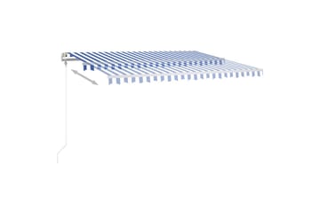Manuell uttrekkbar markise med LED 450x300 cm blå og hvit - Blå - Hagemøbler - Solbeskyttelse - Markiser - Balkongmarkise
