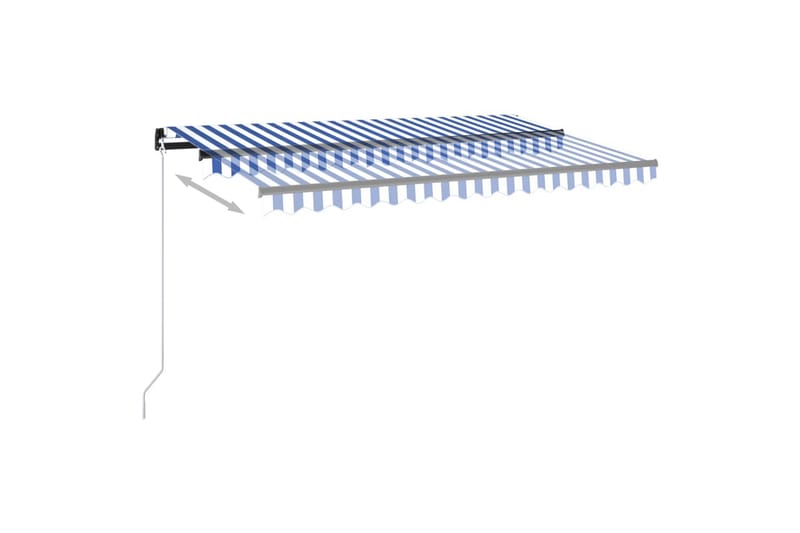 Manuell uttrekkbar markise med LED 450x300 cm blå og hvit - Blå - Balkongmarkise - Markiser - Terrassemarkise