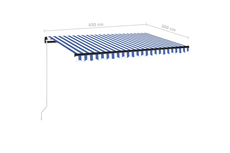Manuell uttrekkbar markise med LED 450x300 cm blå og hvit - Blå - Balkongmarkise - Markiser - Terrassemarkise
