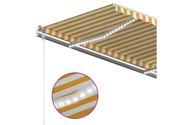 Manuell uttrekkbar markise med LED 450x300 cm gul og hvit - Gul - Hagemøbler - Solbeskyttelse - Markiser - Balkongmarkise