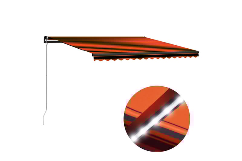 Manuell uttrekkbar markise med LED 450x300 cm oransje & brun - Hagemøbler - Solbeskyttelse - Markiser - Vindusmarkise