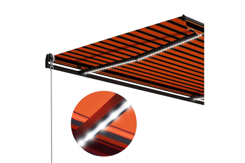 Manuell uttrekkbar markise med LED 450x300 cm oransje & brun - Hagemøbler - Solbeskyttelse - Markiser - Vindusmarkise