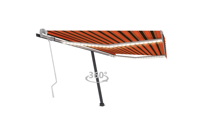 Manuell uttrekkbar markise med LED 450x300 cm oransje og bru - Oransj - Hagemøbler - Solbeskyttelse - Markiser - Balkongmarkise