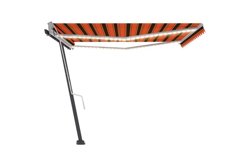 Manuell uttrekkbar markise med LED 450x300 cm oransje og bru - Oransj - Hagemøbler - Solbeskyttelse - Markiser - Balkongmarkise